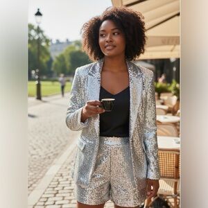 AKIRA Hansel Silver Sequin Women's Blazer